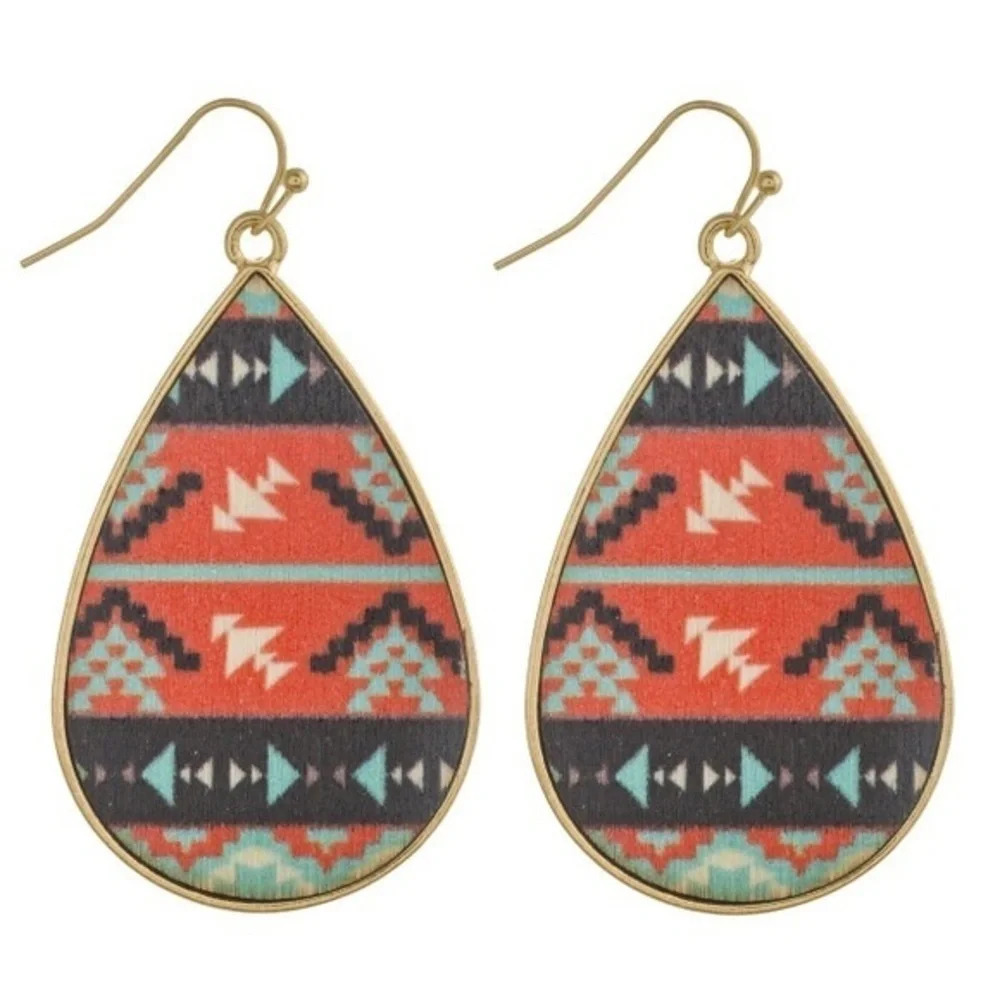 Metal/wood tribal inspired earrings - coral